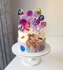 Торт розово-фиолетовый на 10 лет дочке №165204