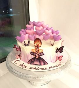 Торт розово-фиолетовый с сердечками №165205