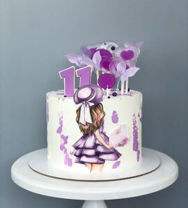 Торт розово-фиолетовый с бабочками №165225