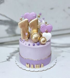 Торт фиолетовый с золотом на 11 лет Маше №179009