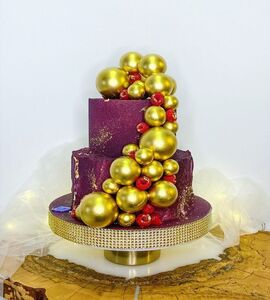 Торт фиолетовый с золотом двухъярусный №179017