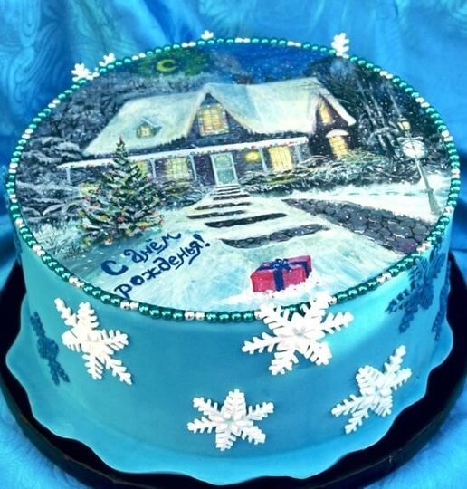Торт с зимним лесом на день рождения