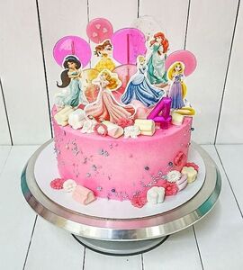 Торт с принцессами розовый для девочки №142803