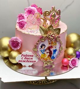 Торт розовый для девочки с принцессами №142806