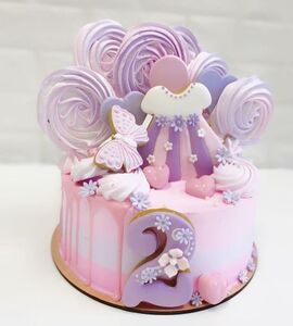 Торт розовый для девочки на 2 годика №142809