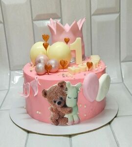 Торт розовый для девочки с короной №142828