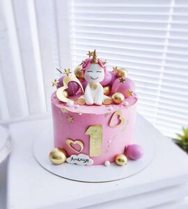 Торт розовый для девочки на один год №142830