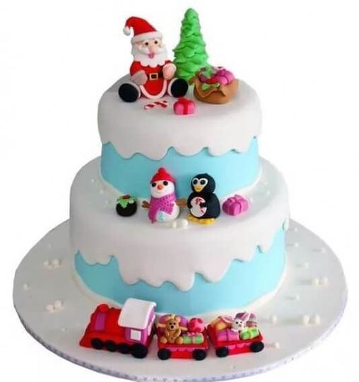 Торт новогодний с Дедом Морозом и игрушками