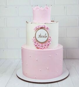 Торт бело-розовый для девочки двухъярусный №133313