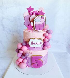 Торт розовый для девочки двухъярусный №133331