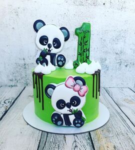 Торт зеленый с пандами девочке №151622