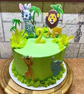 Торт зеленый с животными девочке №151629
