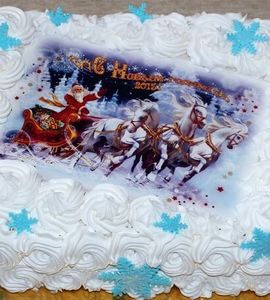 Торт Новогодний без мастики с упряжкой Деда Мороза