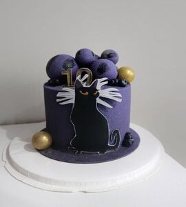 Торт черно-фиолетовый с кошкой №185501