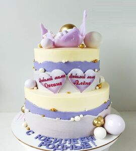 Торт фиолетово-желтый двухъярусный №178709