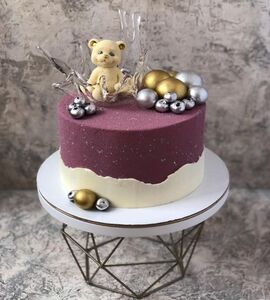 Торт фиолетовый для девочки с мишкой №178814