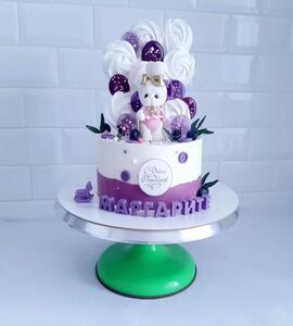Торт фиолетовый для девочки с котиком №178836