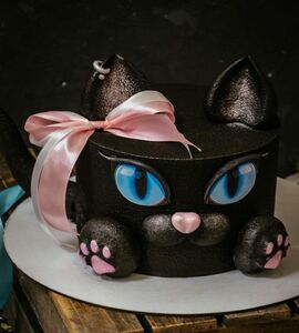 Торт черная кошка с бантиком №185215