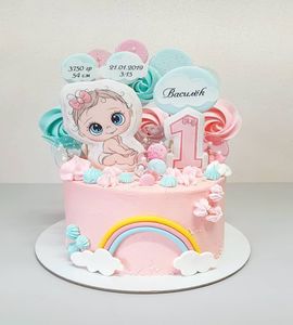 Торт 1 год с малышкой и радугой №211950