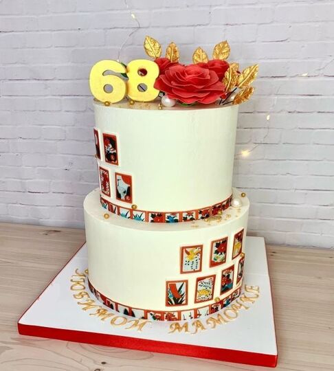 Торт на 68 лет женщине двухъярусный №110416