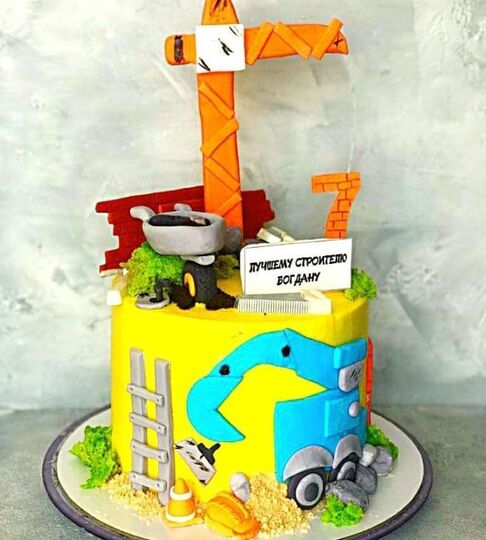 Торт на 7 лет мальчику с краном и экскаватором №236260