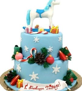 Торт новогодний с лошадью двухъярусный