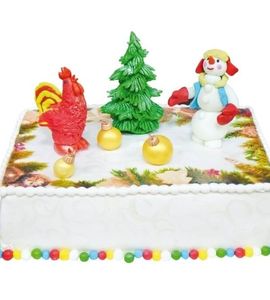 Торт с петушком и снеговиком квадратный