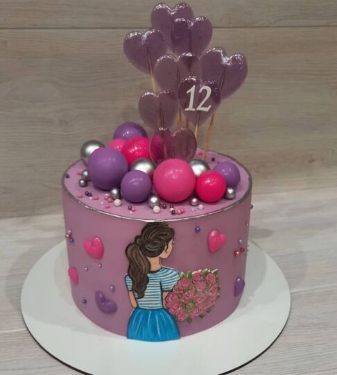 Торт розово-фиолетовый на 12 лет №165206
