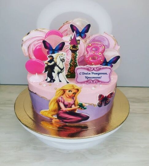 Торт розово-фиолетовый на 8 лет принцессе №165211
