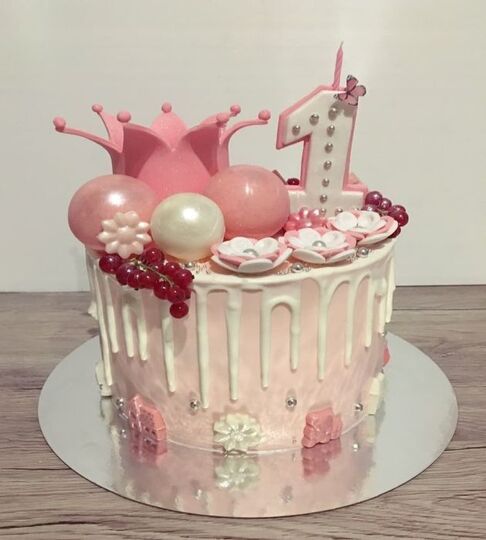 Торт розовый для девочки на годик №142826