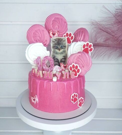 Торт с котиком розовый для девочки №142829