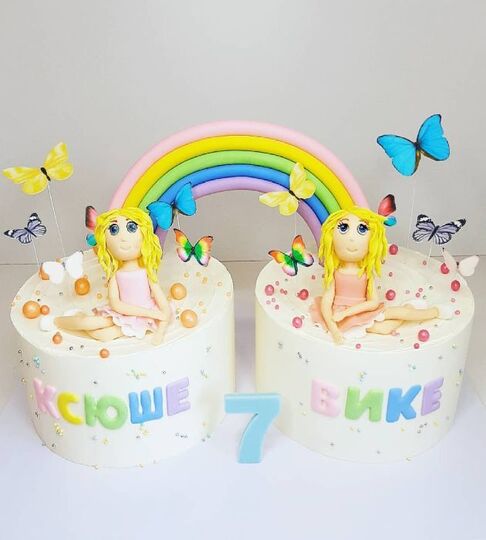 Торт двойняшкам девочкам с радугой №490152