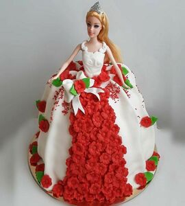 Торт с Барби в красно-белом платье №485411
