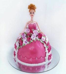 Торт с Барби в платье с цветами №485412