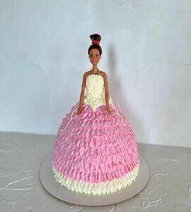 Торт с Барби в бело-розовом платье №485422