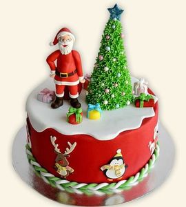 Торт новогодний с Дедом Морозом и елкой