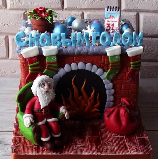 Торт с Дедом Морозом и камином