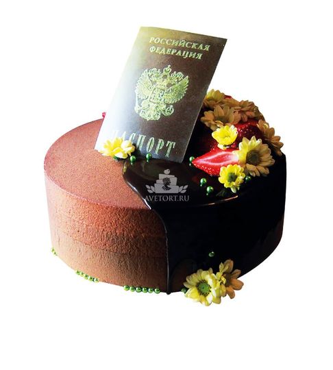 Торт Паспорт с клубникой и цветами