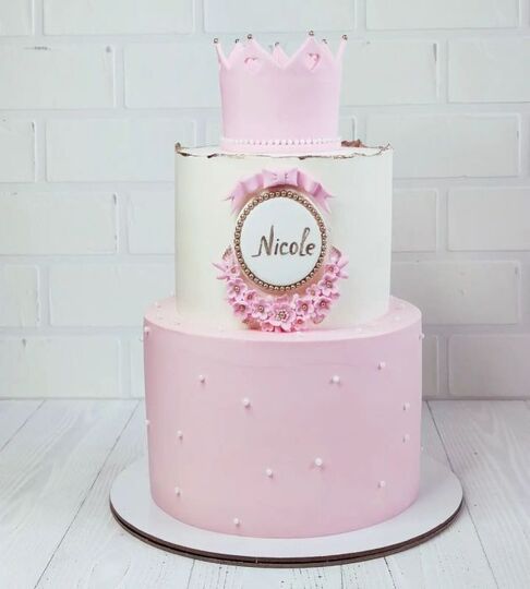 Торт бело-розовый для девочки двухъярусный №133313