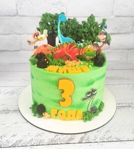 Торт на 3 года мальчику с динозаврами №235730