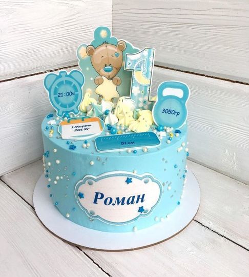 Торт на 1 год мальчику Роману №212157