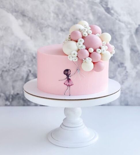 Торт розовый девочка с шарами №134355