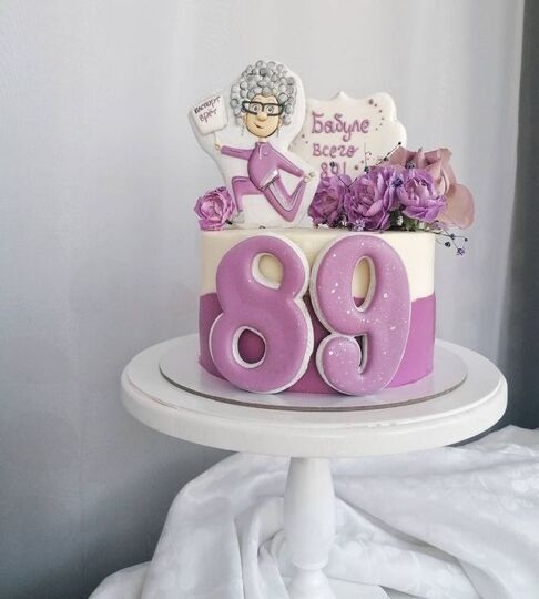 Торт на 89 лет женщине сиреневый №112103