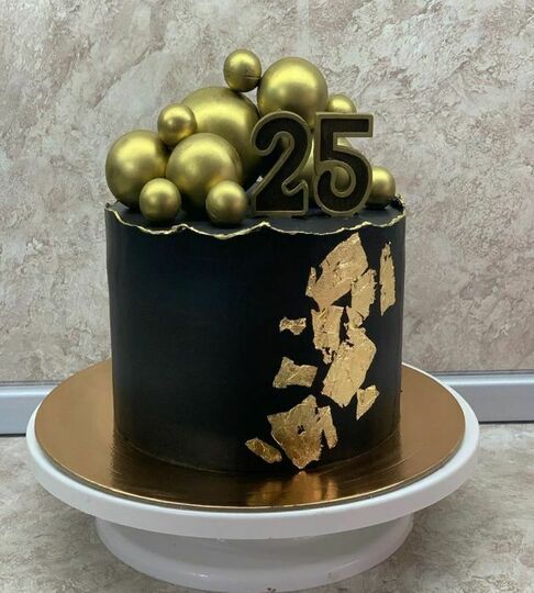 Торт 25 лет черный с золотом №474816