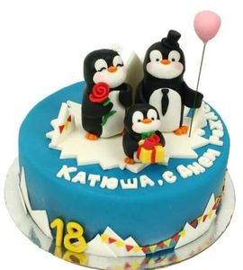 Торт с пингвинами для девушки