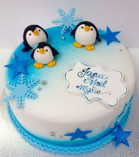 Торт с пингвинчиками и снежинками