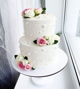 Торт свадебный двухъярусный без мастики №143907