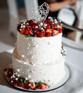 Торт свадебный двухъярусный без мастики №143931