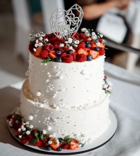 Торт свадебный двухъярусный без мастики №143931