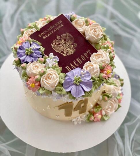 Торт девочке с цветами и паспортом №134427